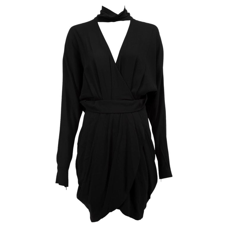 PreLoved Versace Women's Black High Neck Deep V Mini Wrap Dress For