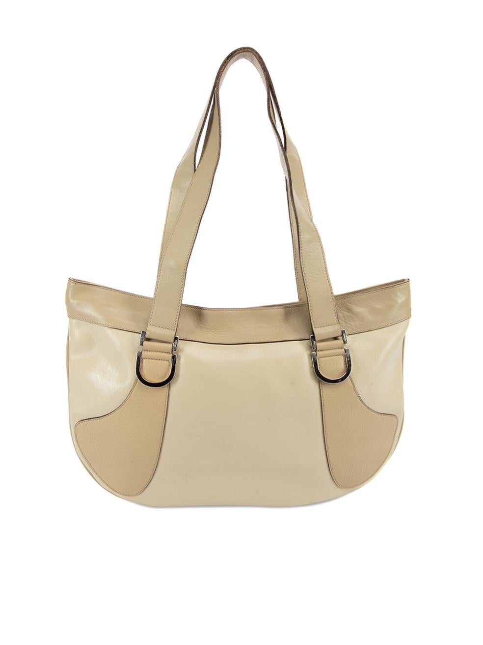 Beige Pre-Loved Versace Women's Cream Leather Panelled Shoulder Bag