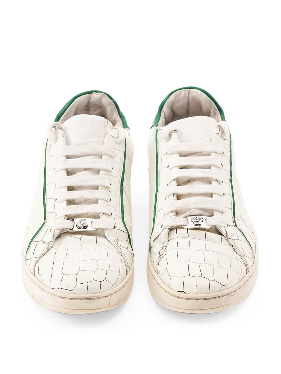 Pre-Loved Versace Women's White Croc-Embossed Leather Low-Top Sneakers In Good Condition In London, GB