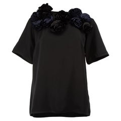 Pre-Loved Victoria Beckham Women's Black Floral Accent Short Sleeve Blouse