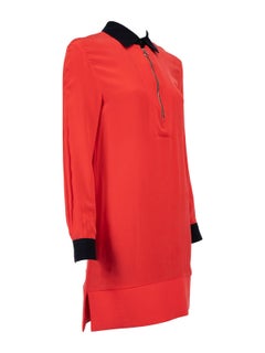 Pre-Loved Victoria Beckham Women's Red Silk Quarter Zip Dress with Collar