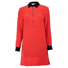 Used Pre-Loved Victoria Beckham Women's Red Silk Quarter Zip Dress with Collar