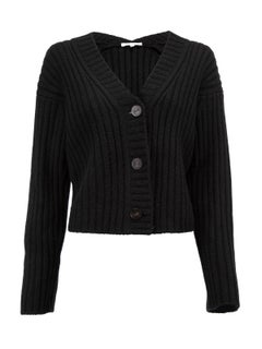 Pre-Loved Vince Women's Black Wool and Cashmere Cropped Button Up Cardigan