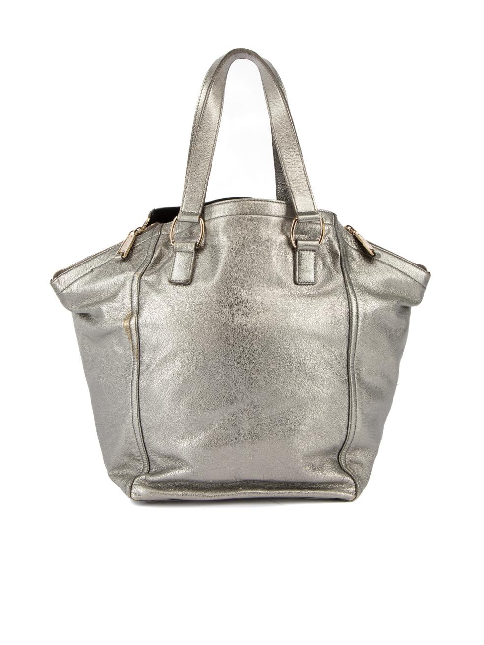 Pre-Loved Yves Saint Laurent Rive Gauche Women's Silver Metallic Leather Downtow In Excellent Condition In London, GB