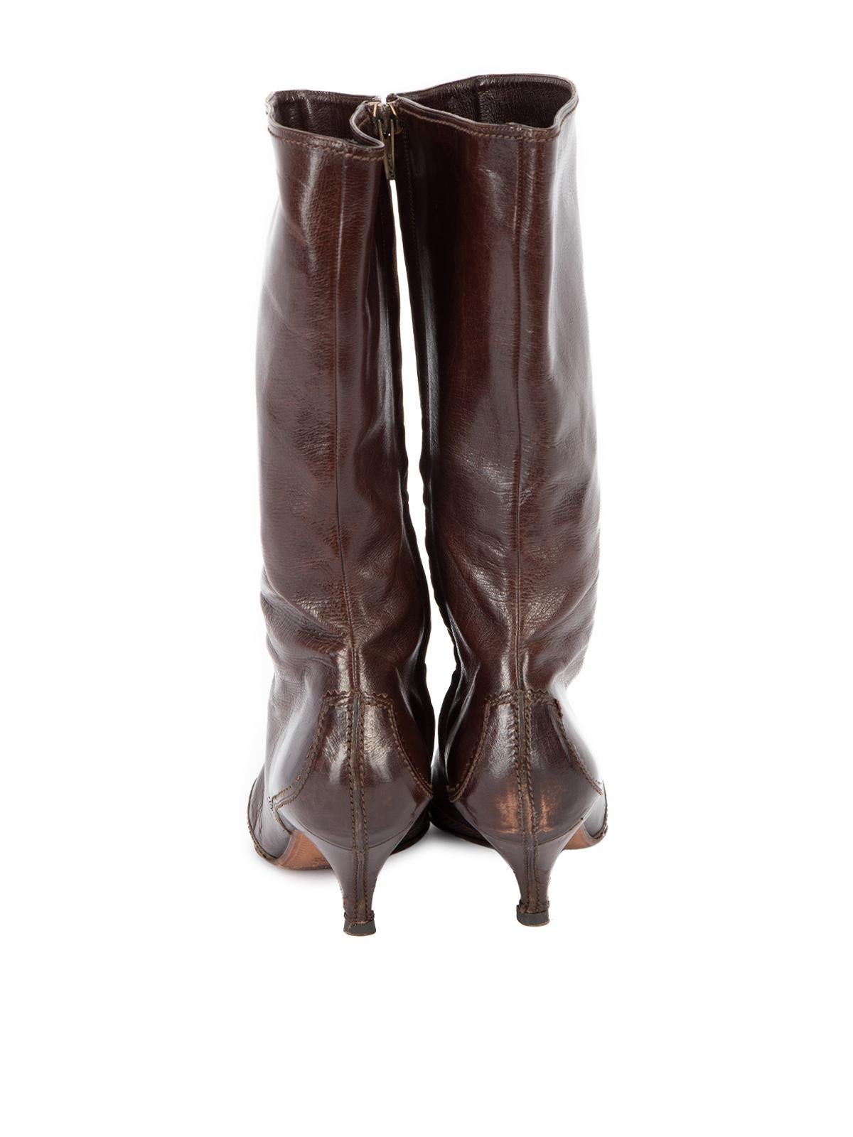 Pre-Loved Yves Saint Laurent Women's Brown Pointed Toe Leather Calf Boots 1