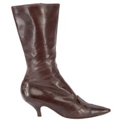 Pre-Loved Yves Saint Laurent Women''s Brown Pointed Toe Leather Calf Boots