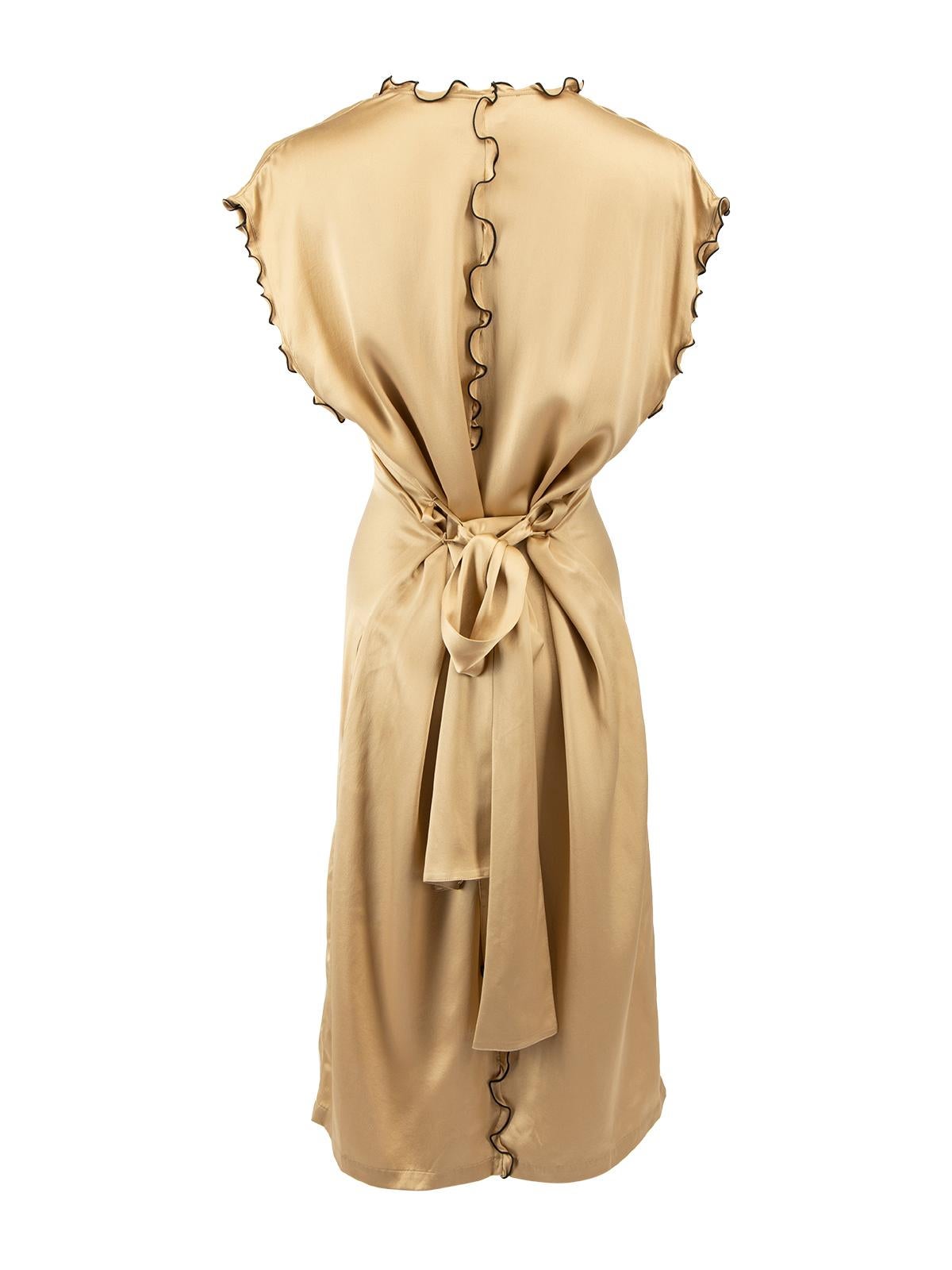 Pre-Loved Yves Saint Laurent Women's Gold Silk Belted Ruffle Hem Dress In Excellent Condition In London, GB
