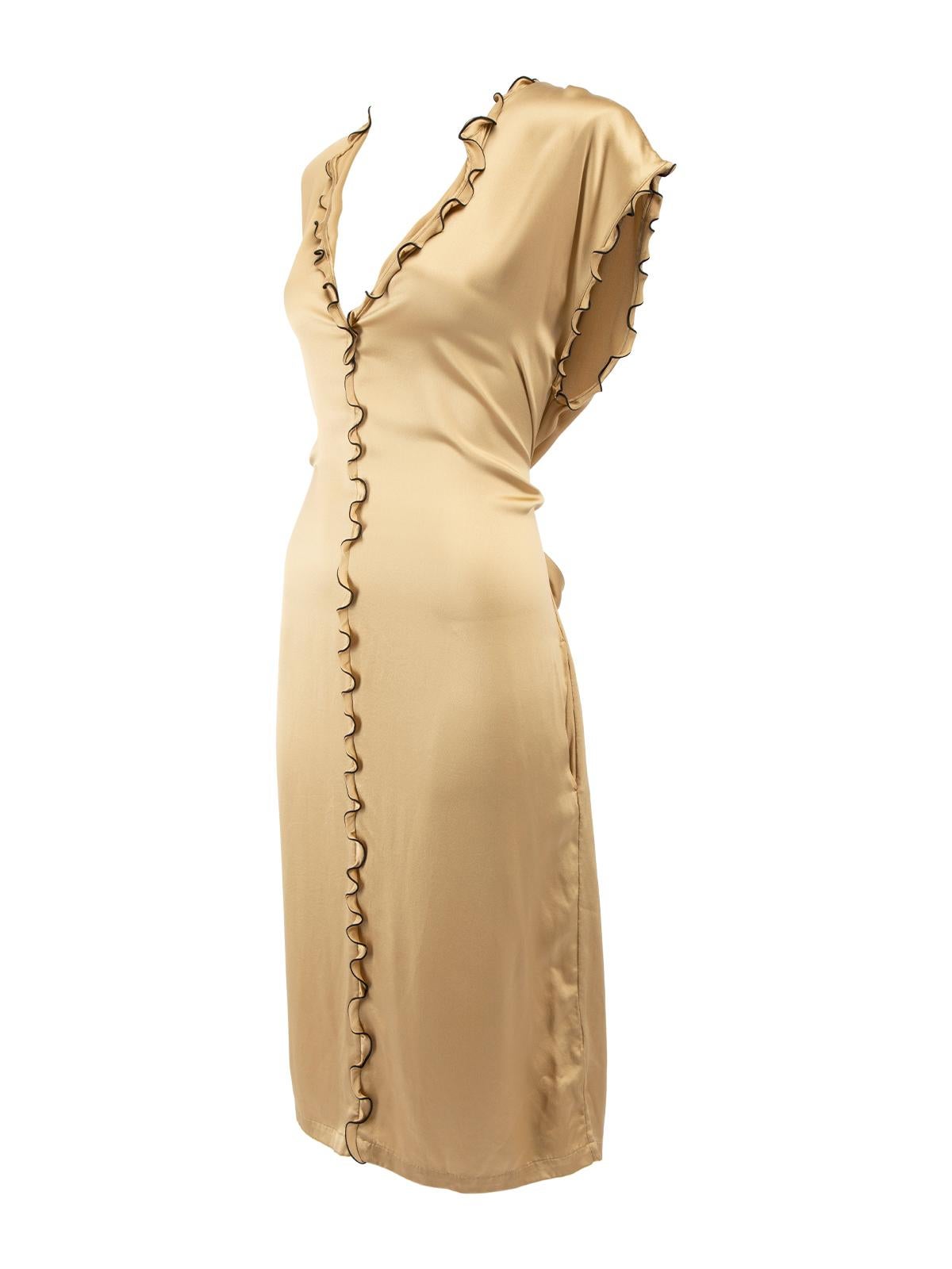 Pre-Loved Yves Saint Laurent Women's Gold Silk Belted Ruffle Hem Dress 1