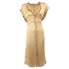 Pre-Loved Yves Saint Laurent Women's Gold Silk Belted Ruffle Hem Dress