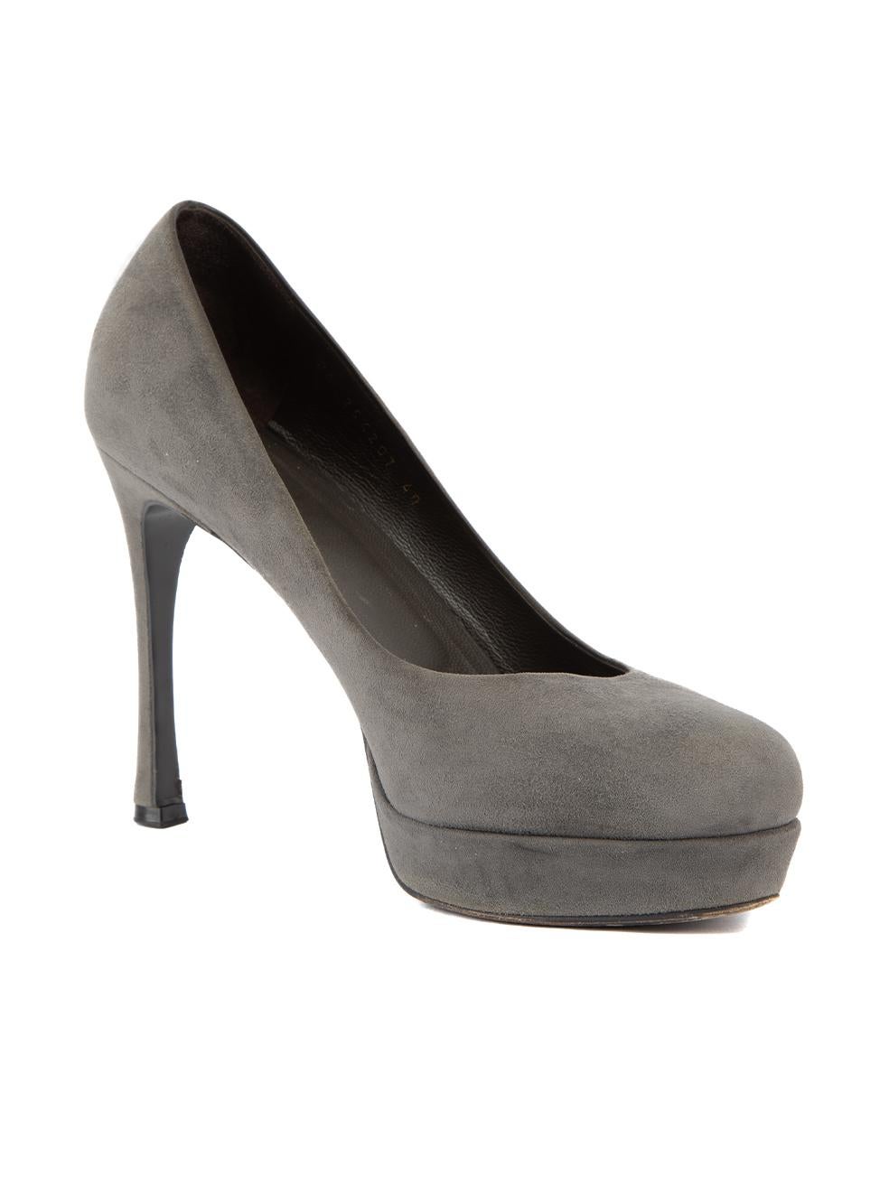 CONDITION is Very good. Minimal wear to heels is evident. Minimal wear to the suede exterior and both heel tips are a little loose There is also visible wear to the outsole on this used Yves Saint Laurent designer resale item. This item comes with