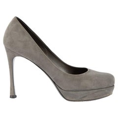 Pre-Loved Yves Saint Laurent Women's Grey Suede Platform Round Toe Heels