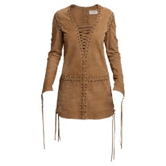 Pre-Loved Yves Saint Laurent Women's Lace-Up Long-Sleeve Suede Dress