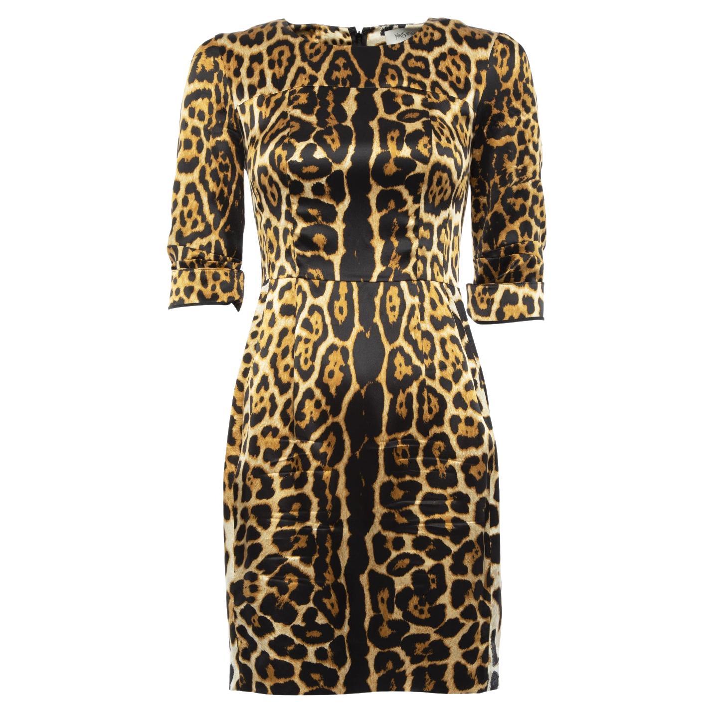 Pre-Loved Yves Saint Laurent Women's Leopard Print Midi Dress