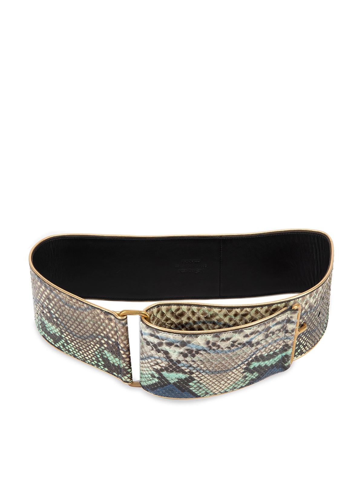 CONDITION is Very good. Hardly any visible wear to belt is evident on this Yves Saint Laurent resale item. Details Multicolour- Grey, cream and blue Exotic leather Wide belt Snakeskin Gold tone hardware Made in Italy Composition EXTERIOR: Exotic