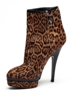 Pre-Loved Yves Saint Laurent Women's Platform Leopard Boot Heels Brown