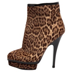 Pre-Loved Yves Saint Laurent Women's Platform Leopard Boot Heels Brown 