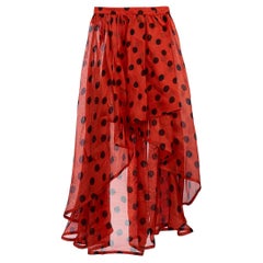 Pre-Loved Yves Saint Laurent Women's Vintage Red Polka-Dot Asymmetrical Skirt