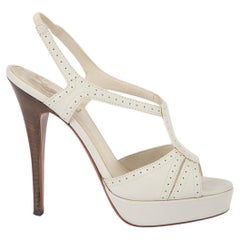 Pre-Loved Yves Saint Laurent Women''s White Leather Perforated Accent Heeled