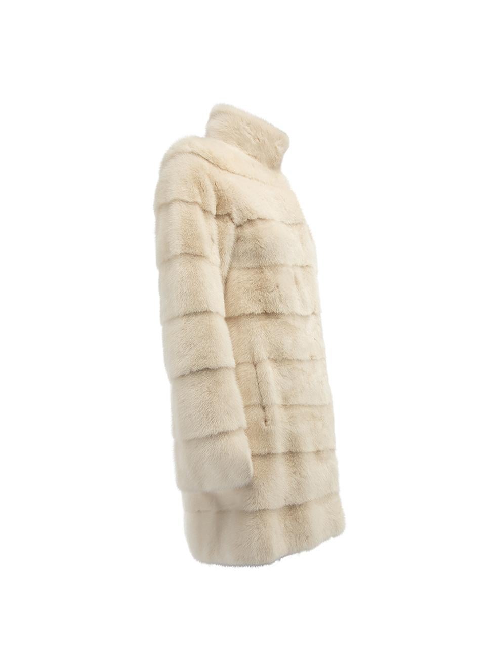 CONDITION is Very good. Hardly any visible wear to coat is evident on this used Yves Salomon designer resale item. Details Cream Mink fur Single breasted coat Mid length Turn clasp and eye front closure Front side pockets Fully lined Composition