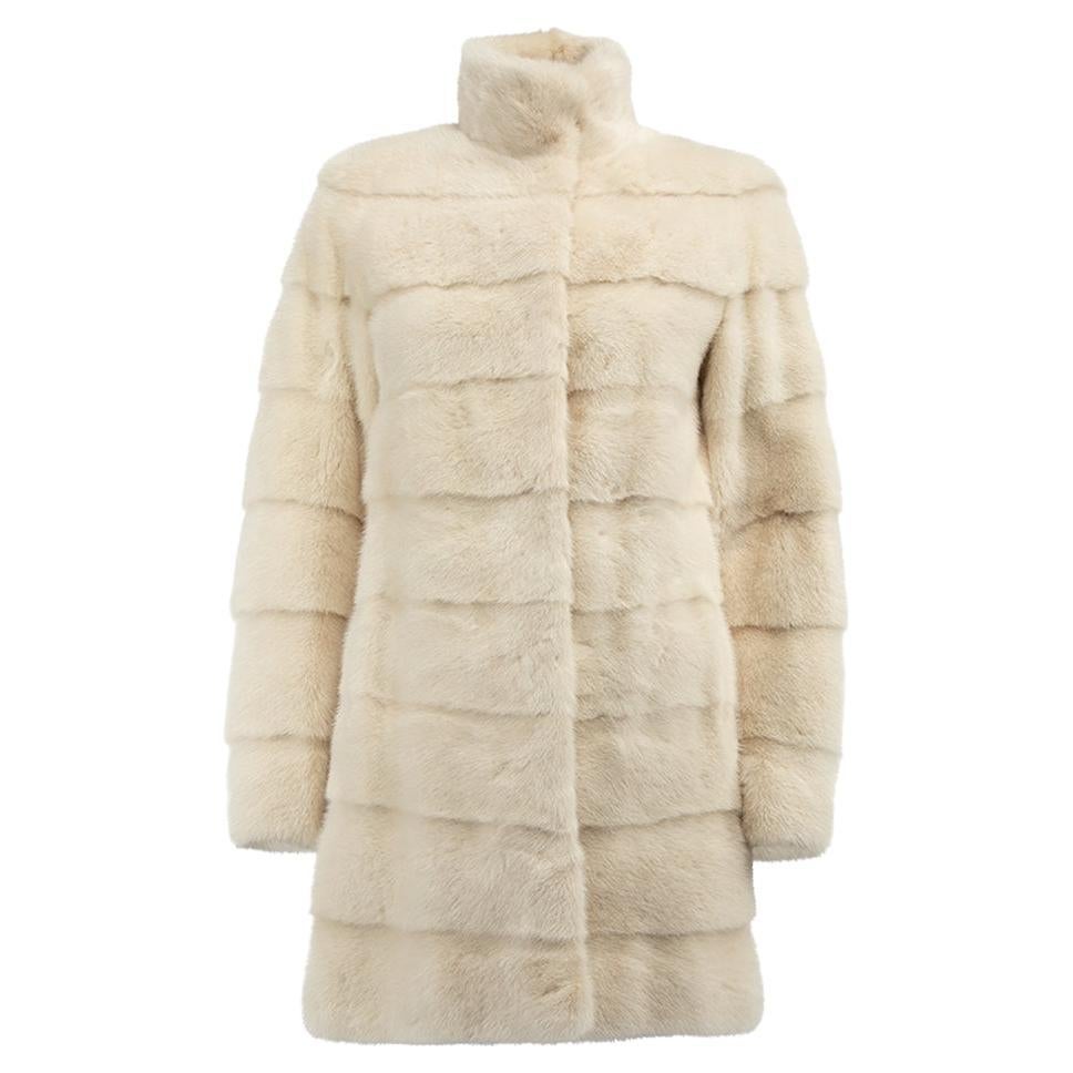 Pre-Loved Yves Salomon Women's Cream Mink Fur Mid Length Coat