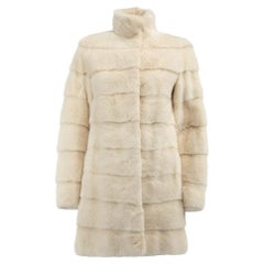 Used Pre-Loved Yves Salomon Women's Cream Mink Fur Mid Length Coat