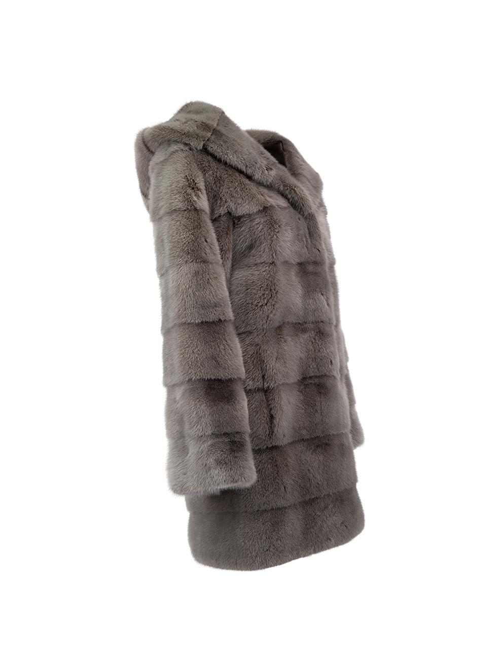 CONDITION is Very good. Hardly any visible wear to coat is evident on this used Yves Salomon designer resale item. Details Grey Mink fur Single breasted coat Mid length Hooded Turn clasp and eye front closure Front side pockets Fully lined with silk