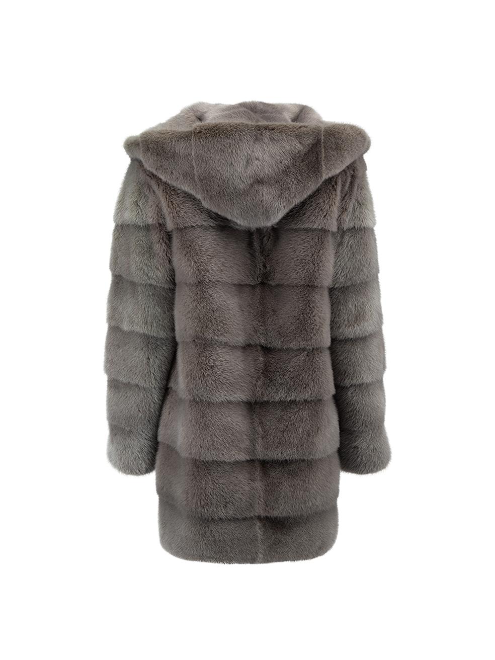 Pre-Loved Yves Salomon Women's Grey Mink Fur Hooded Coat In Excellent Condition In London, GB
