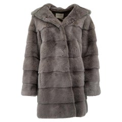Pre-Loved Yves Salomon Women's Grey Mink Fur Hooded Coat