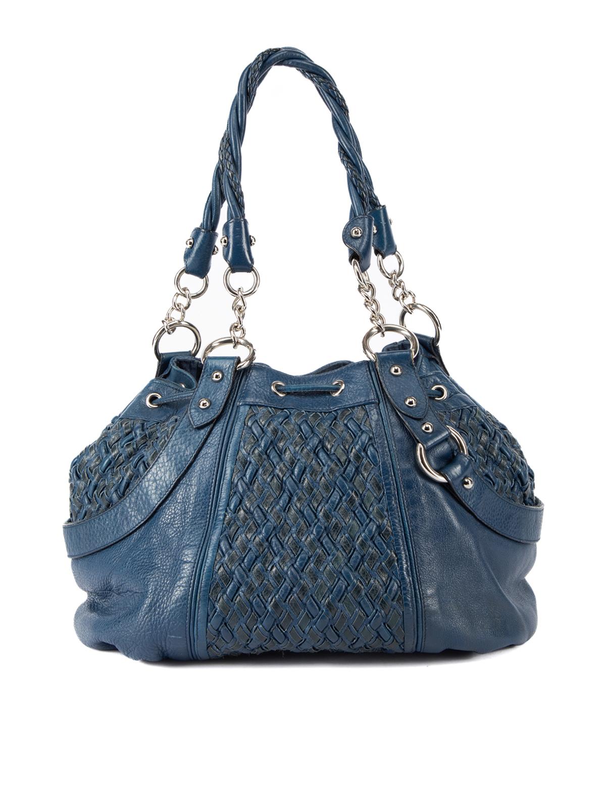 Pre-Loved Zac Posen Women's Blue Leather Woven Shoulder Bag In Good Condition In London, GB