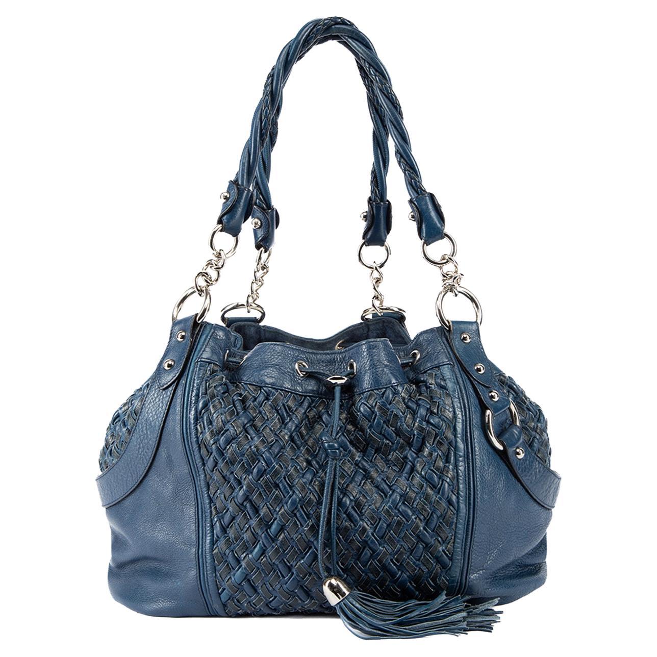 Pre-Loved Zac Posen Women's Blue Leather Woven Shoulder Bag