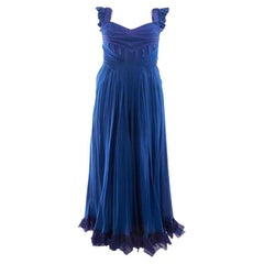 Pré-aimé Zac Posen Women's Blue Silk Draped Maxi Dress