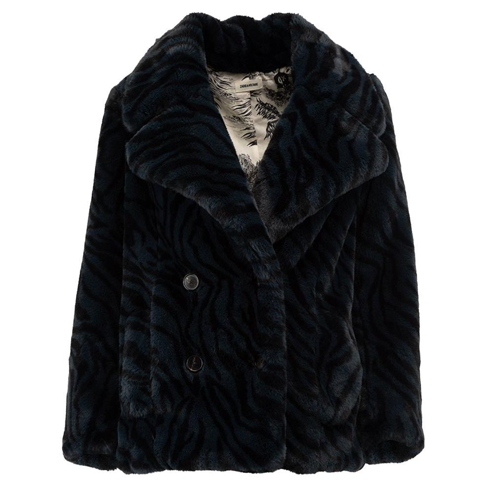 Pre-Loved Zadig & Voltaire Women's Blue Tiger Pattern Faux Fur Double Breasted C