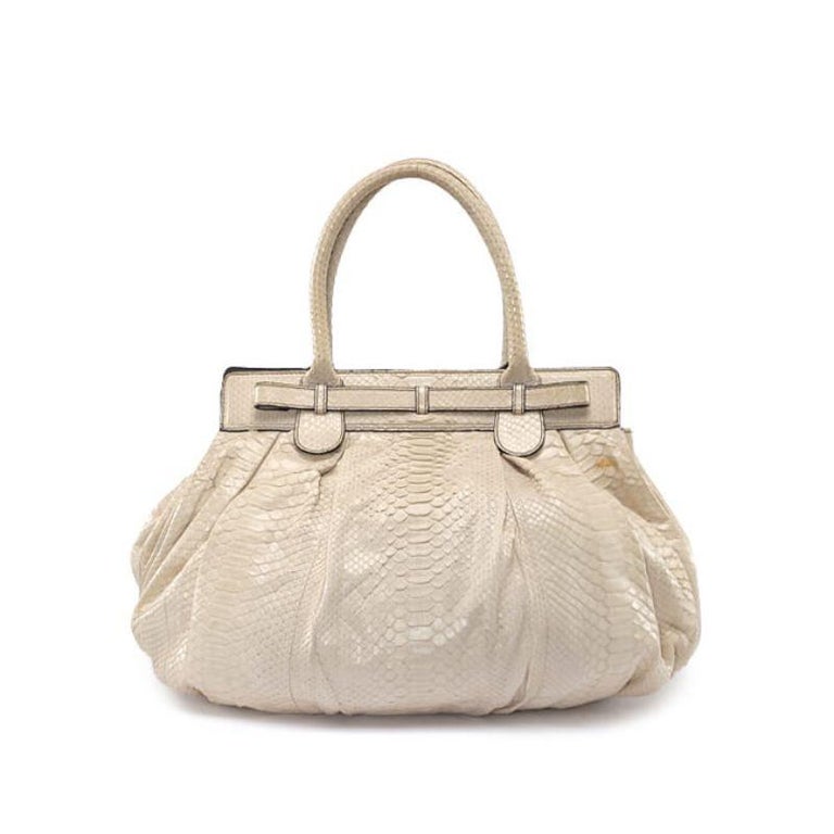 Pre-Loved Zagliani Women's White Exotic Leather Clasp Top Handle Bag In Good Condition For Sale In London, GB