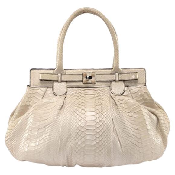 Pre-Loved Zagliani Women's White Exotic Leather Clasp Top Handle Bag