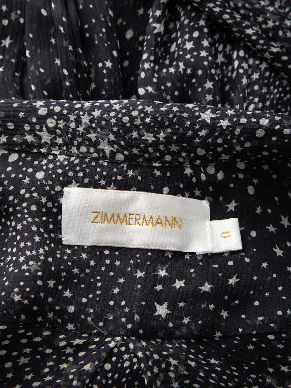 Pre-Loved Zimmermann Women's Black Silk Printed Sheer Tie Neck Dress In Excellent Condition In London, GB