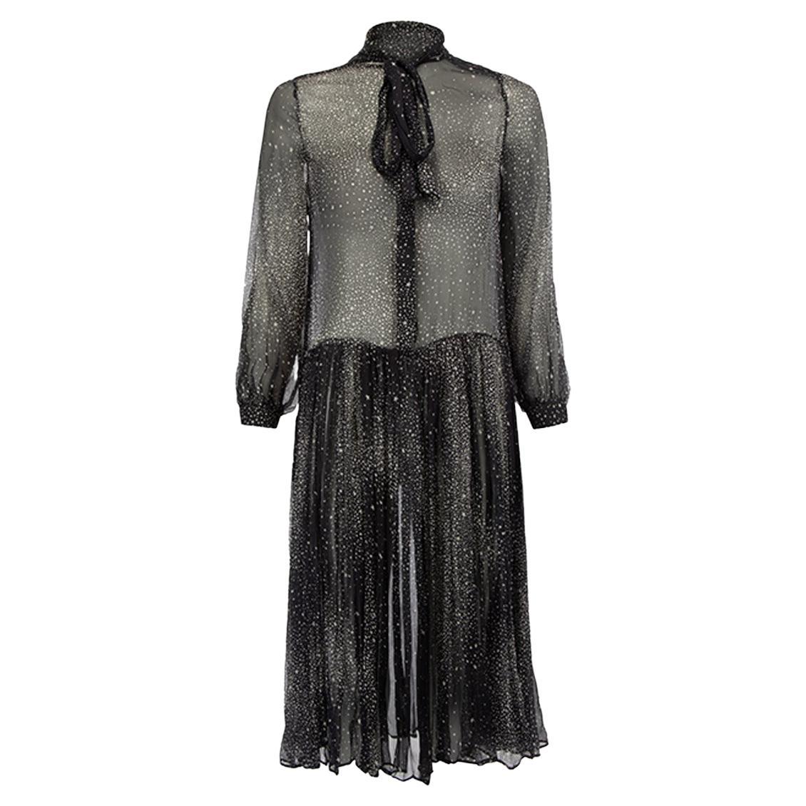 Pre-Loved Zimmermann Women's Black Silk Printed Sheer Tie Neck Dress