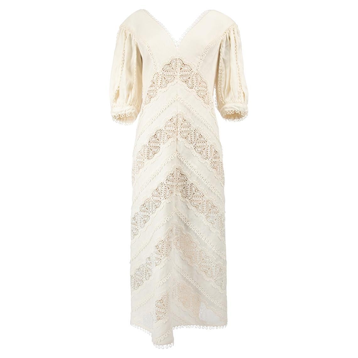 Pre-Loved Zimmermann Women's Cream Lace Midi Dress