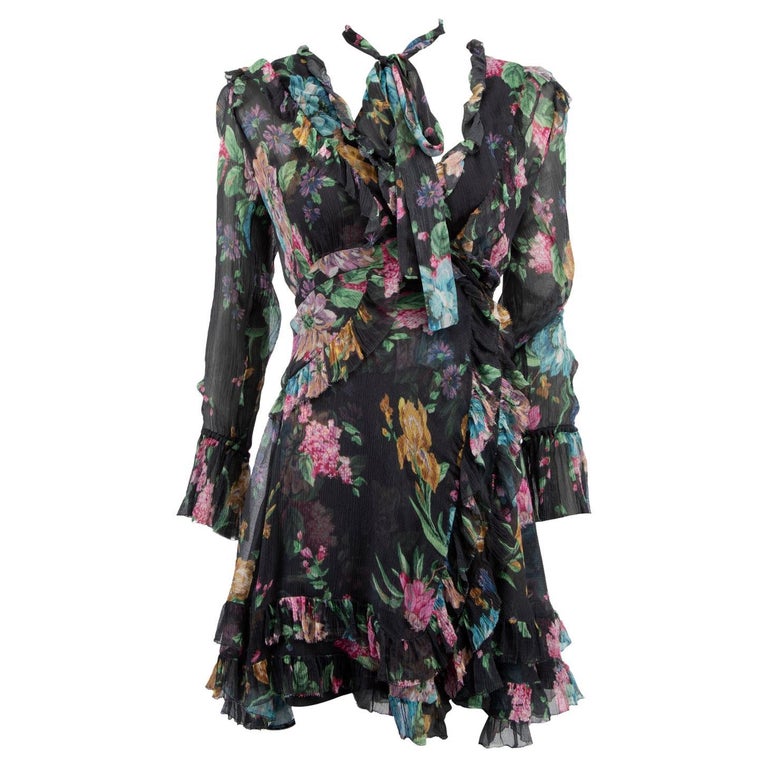 GeeGee Full Size Floral V-Neck Ruffle Trim Mini Dress