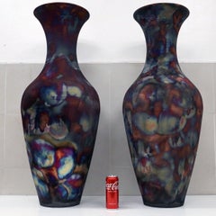 Pre-Order Grand Floor Twin Pair Vases, 37.5 inch Tall, Ceramic Raku Pottery