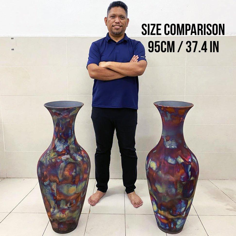 Modern Pre-Order Grand Floor Twin Pair Vases, 37.5 inch Tall, Ceramic Raku Pottery For Sale