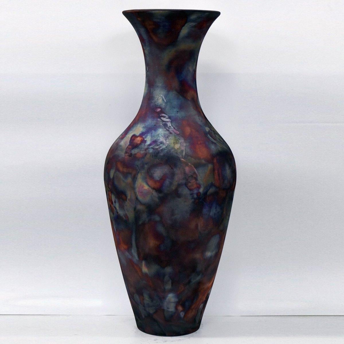 Malaysian Pre-Order Grand Floor Twin Pair Vases, 37.5 inch Tall, Ceramic Raku Pottery For Sale