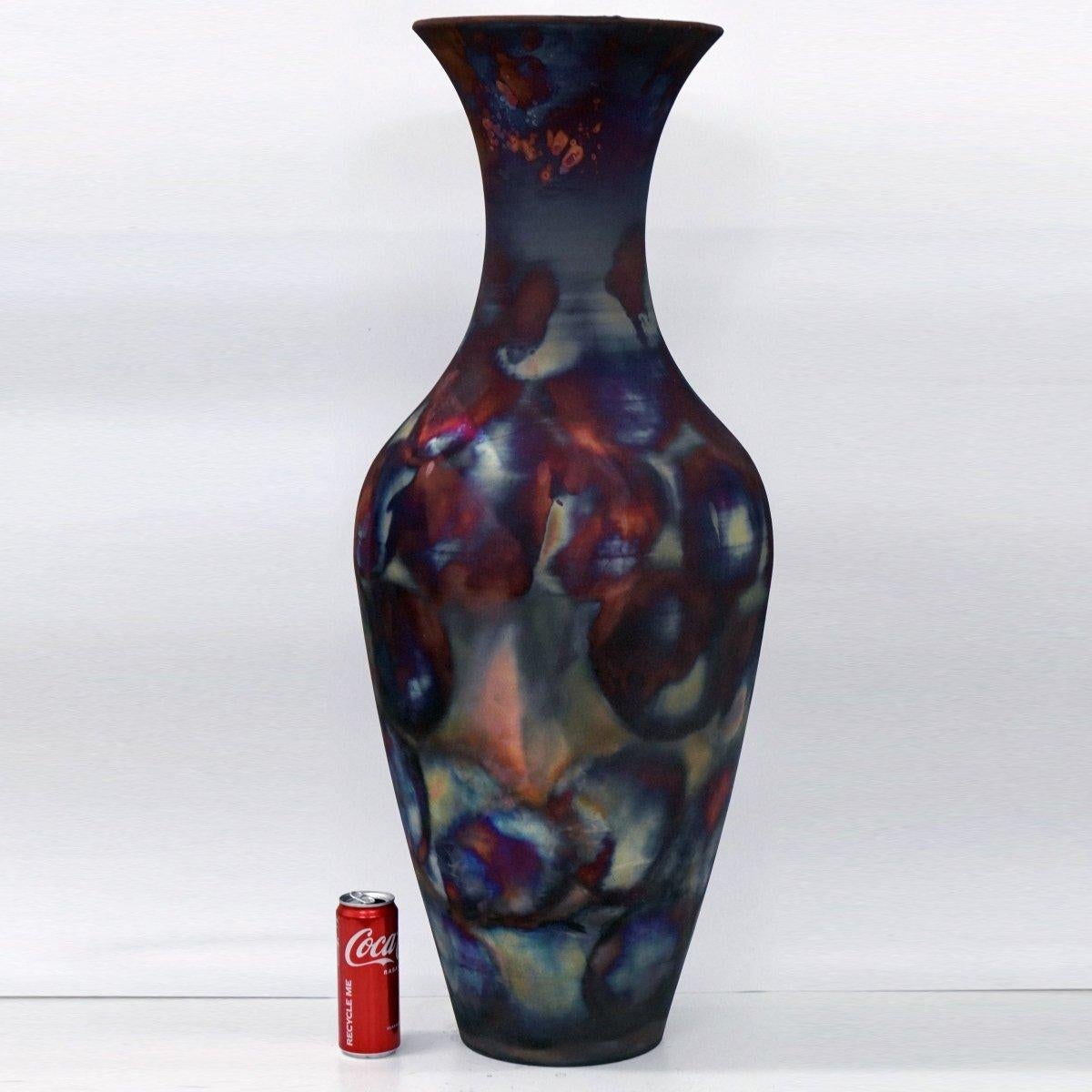 Modern Pre-Order Grand Floor Vase, 37.5 inch Tall, Ceramic Raku Pottery For Sale