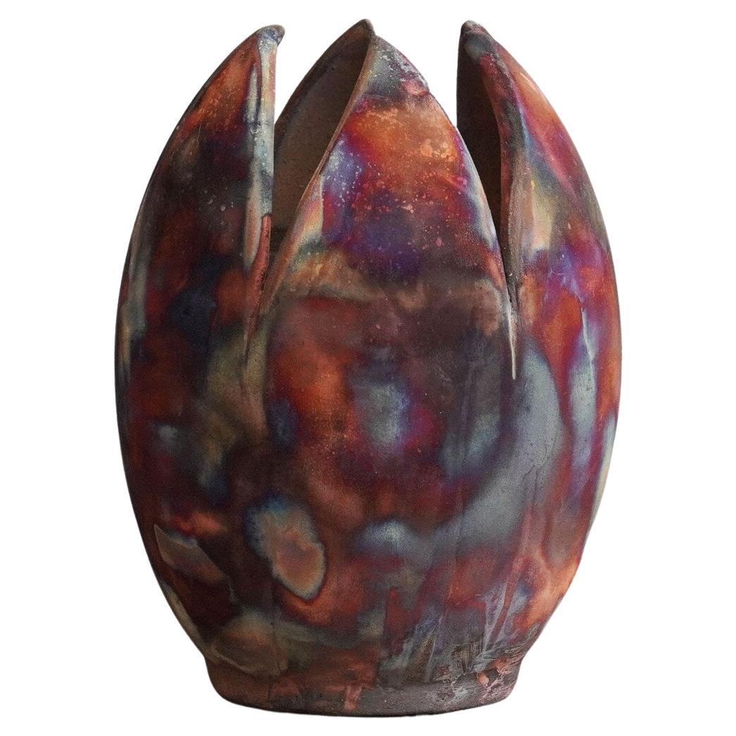 Pre-Order Große 11" Blumenvase, voller Kupfer, matt, Keramik Raku Pottery Decor