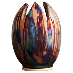 Pré-commande Grand Vase à Fleurs 11"" - Demi-Cuivre Mat - Décor en céramique de poterie Raku