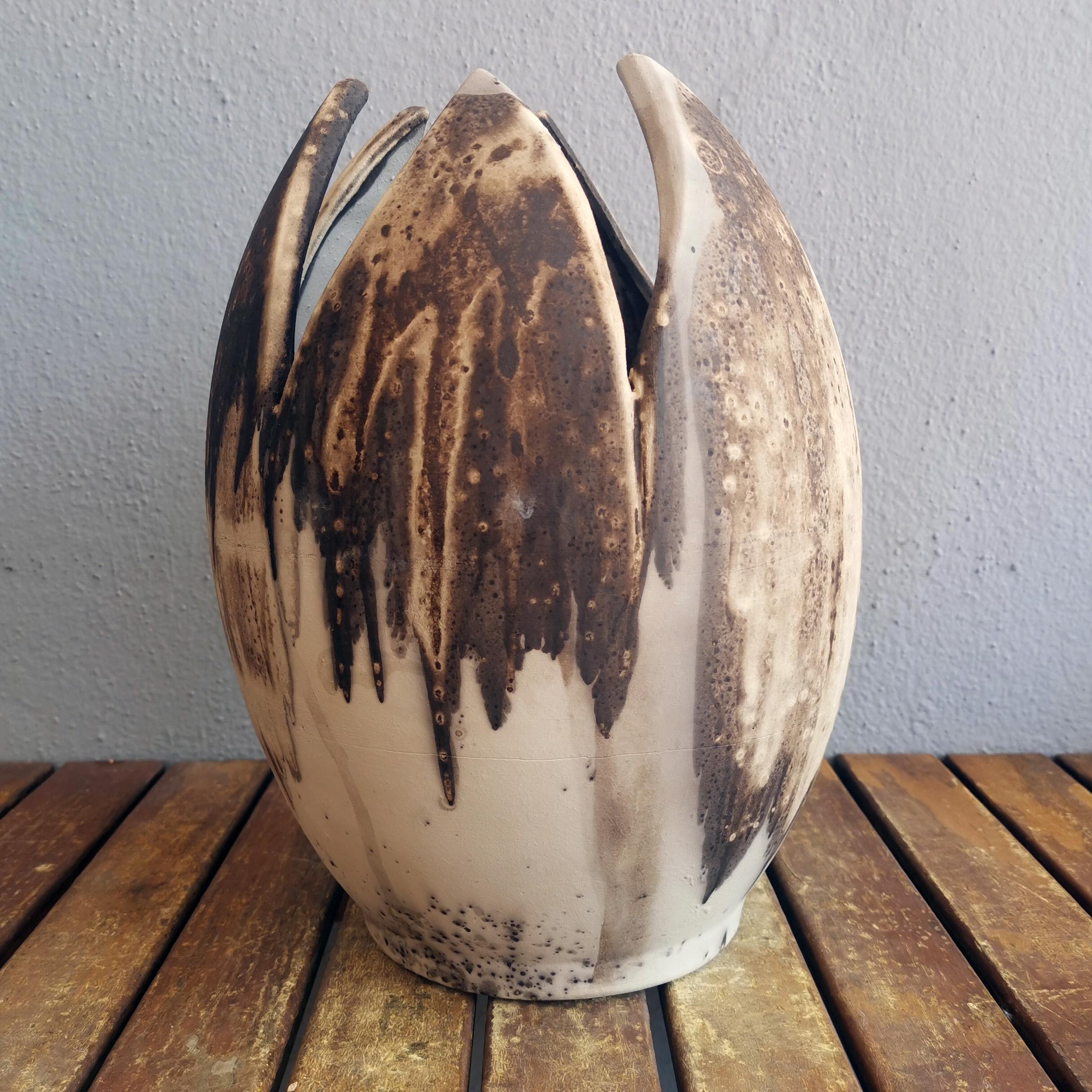 Modern Pre-Order Large Flower Vase, Obvara, Ceramic Raku Pottery Decor For Sale