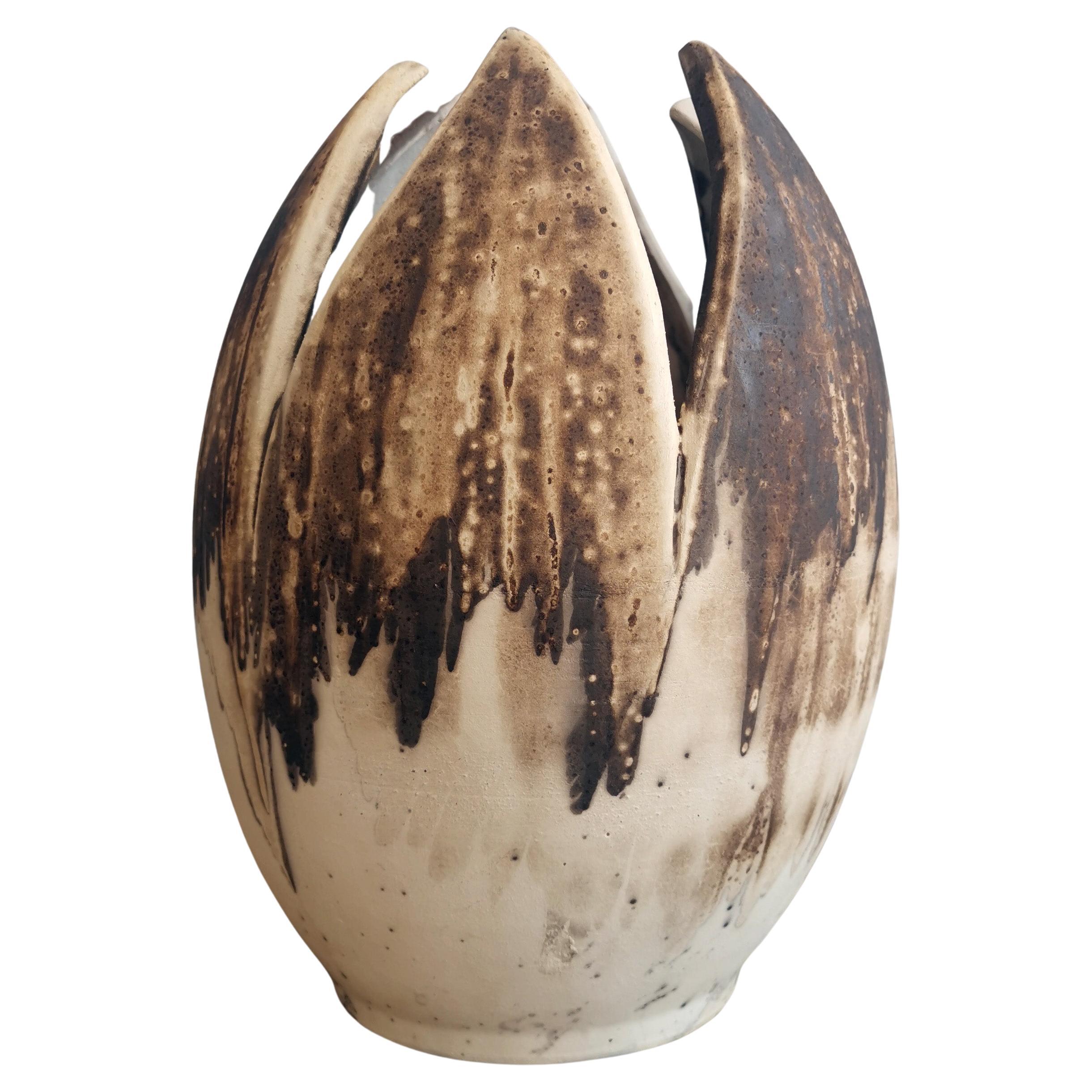 Große Blumenvase, Obvara, Raku-Keramik, Raku-Deko-Dekor, auf Bestellung im Angebot