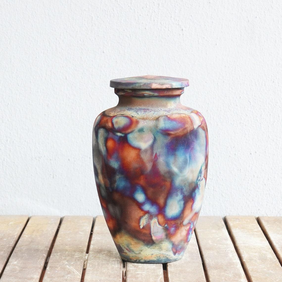 Fired Pre-Order Omoide Urn 170 Cubic Inches, Full Copper Matte, Ceramic Raku Pottery For Sale