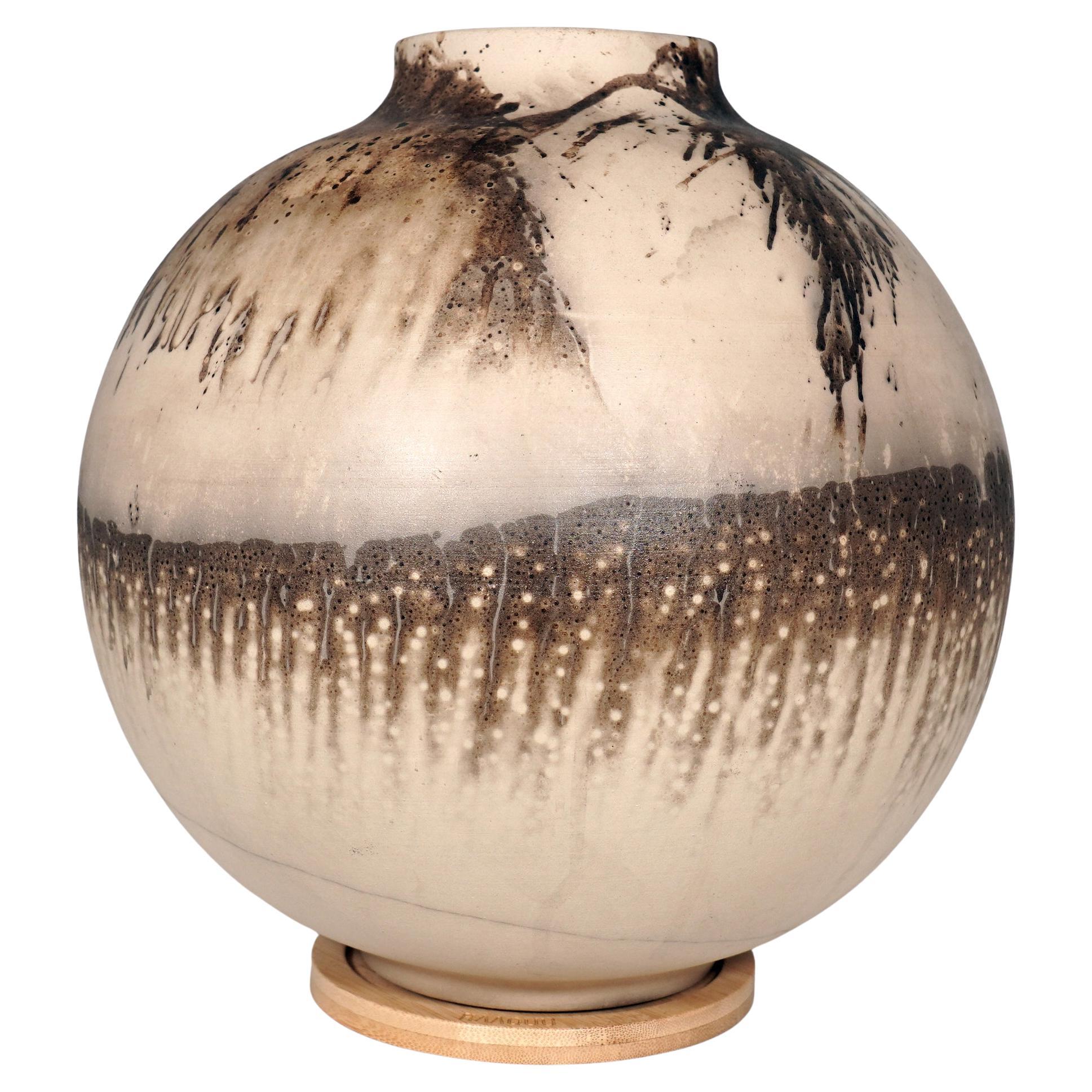 Pre-Order Raku 11 inches Large Globe Vase, Obvara, Ceramic Pottery Decor