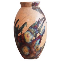 Reservar Jarrón Oval Grande Raku 13,5 pulgadas, Medio Cobre Mate, Cerámica Decorativa