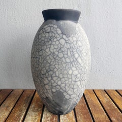 Pre-Order Raku 13.5in Large Oval Vase, Smoked Raku, Ceramic Pottery Decor